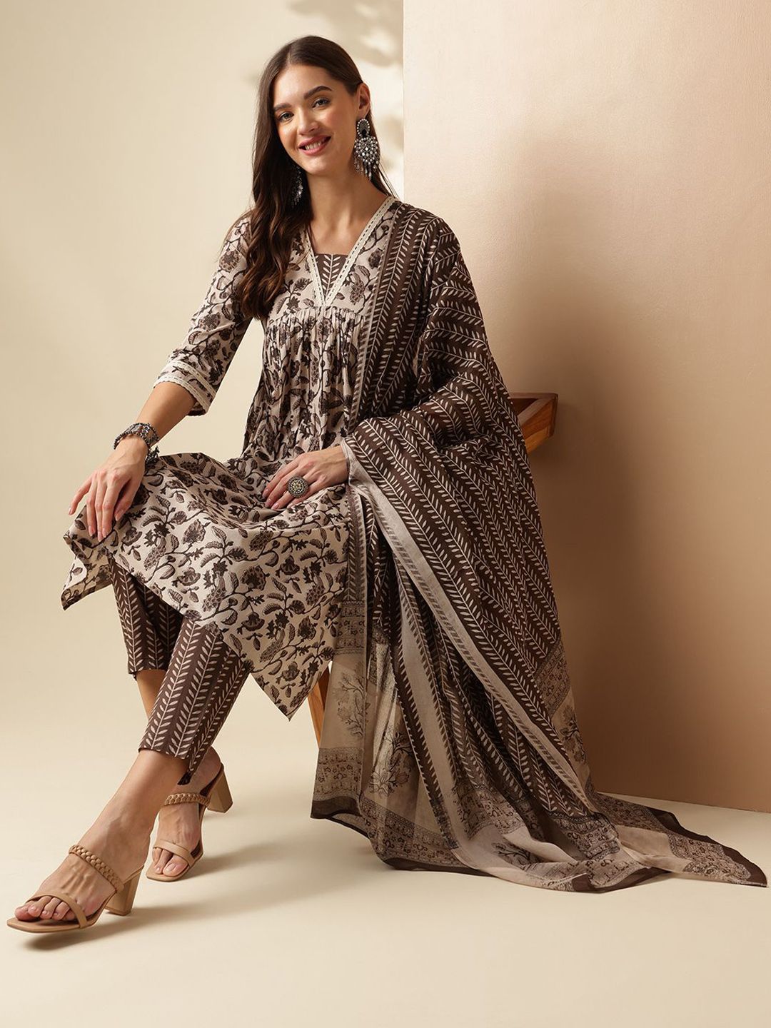 Anouk Ethnic Motifs Printed Regular Pure Cotton Anarkali Kurta with Trousers & Dupatta
