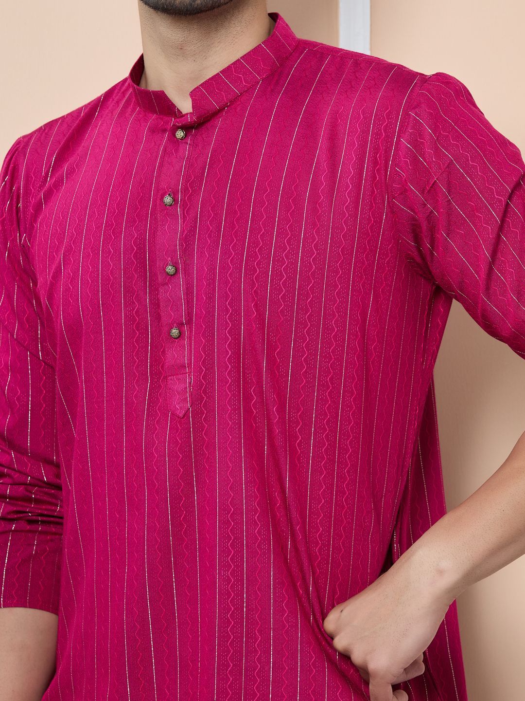 See Designs Men Striped Mirror Work Kurta
