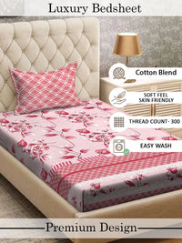 Myntra Elegant Homes Merah & Putih Bunga 300 TC Cadar Tempat Tidur Single dengan 1 Sarung Bantal