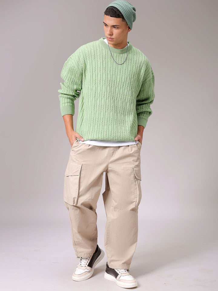 The Indian Garage Co Men Self Design Cable Knit Pullover