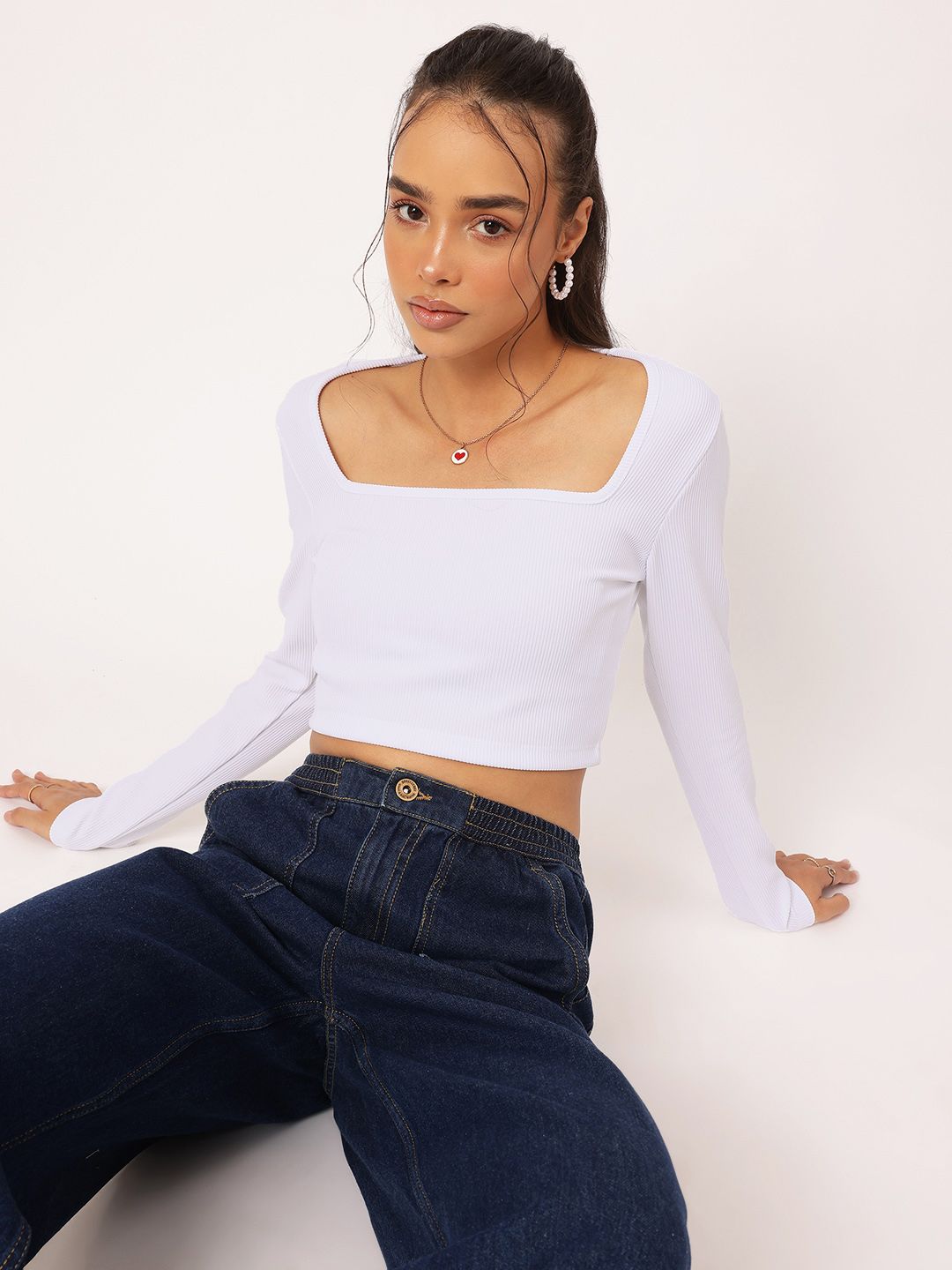 DressBerry Edgy Elegance Square Neck Ribbed Crop Top