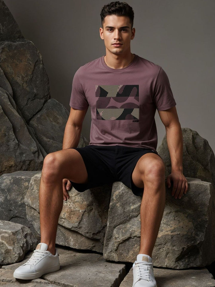 ADRO Geometric Printed Round Neck Skin-Friendly Regular Fit T-shirt