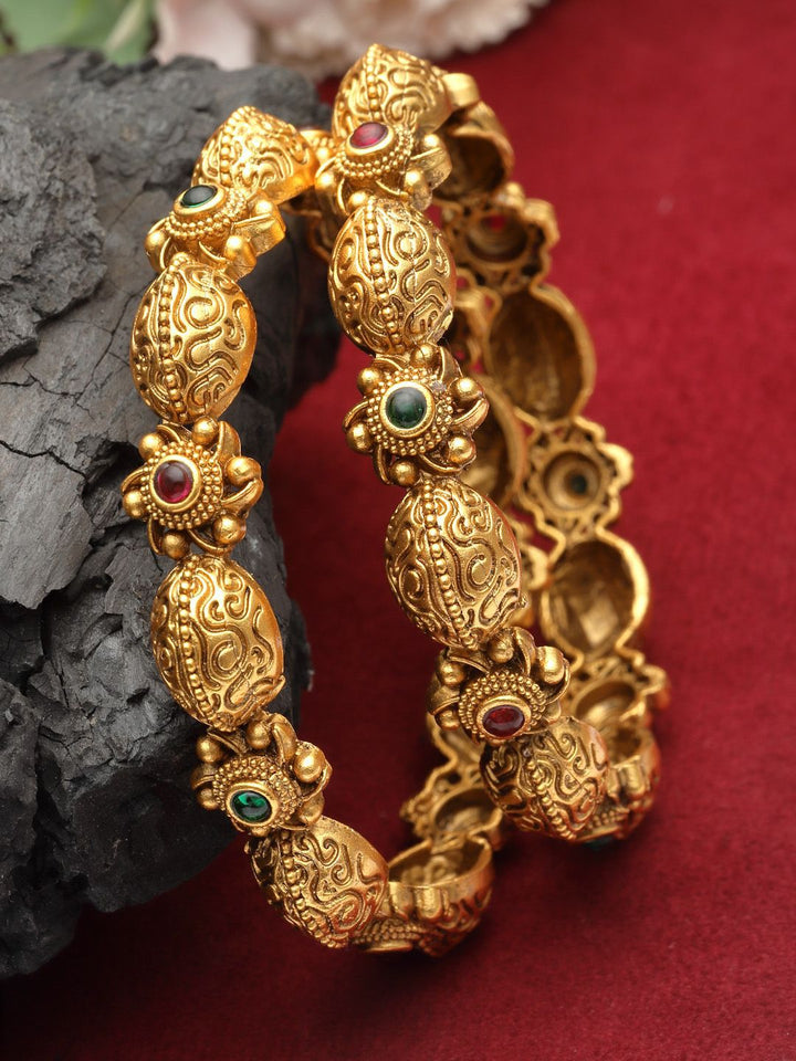 PANASH Set Of 2 24 CT Gold-Plated Handcrafted Antique Bangles