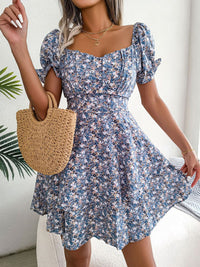 all about you Floral Print Sweatheart Neck Puff Sleeve Fit & Flare Mini Dress