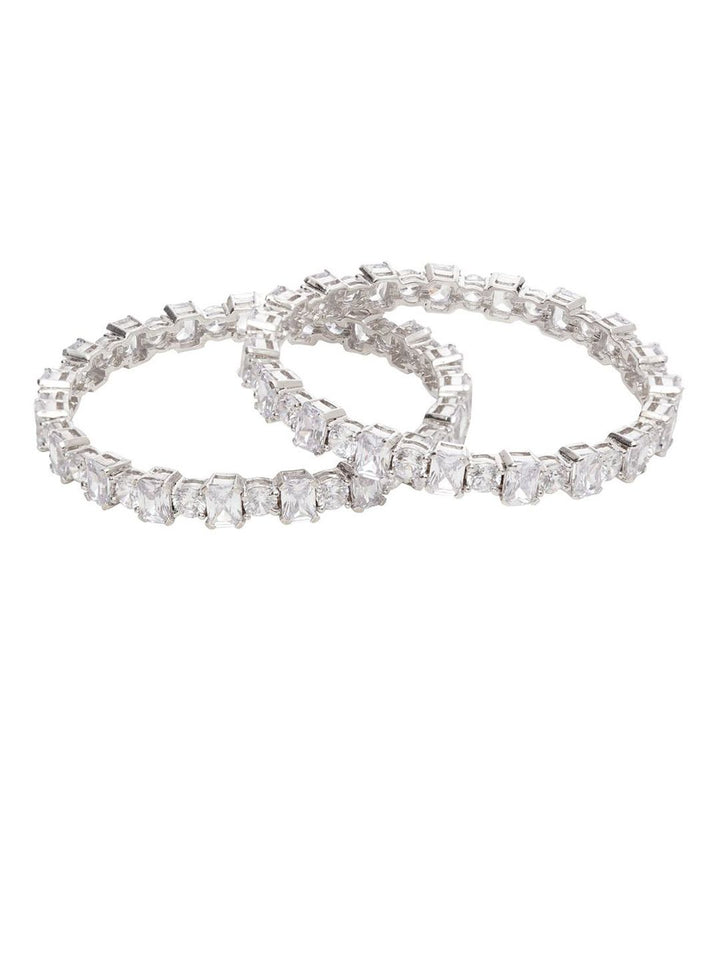 Anouk Set Of 2 Rhodium-Plated American Diamond Stone Studded Bangles
