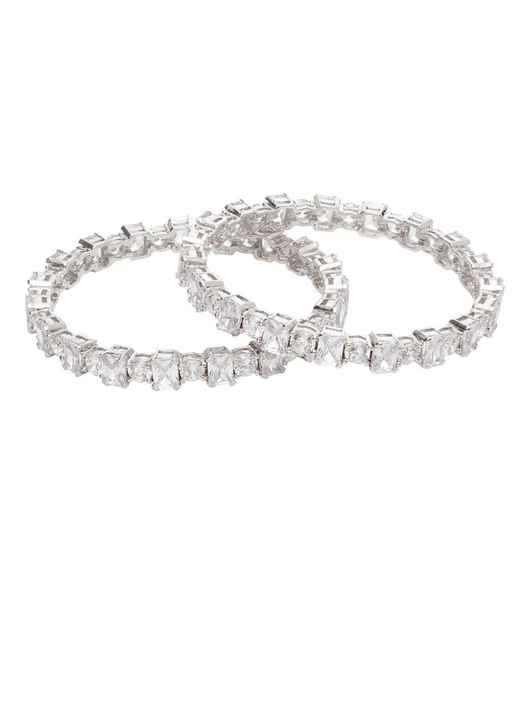Anouk Set Of 2 Rhodium-Plated American Diamond Stone Studded Bangles