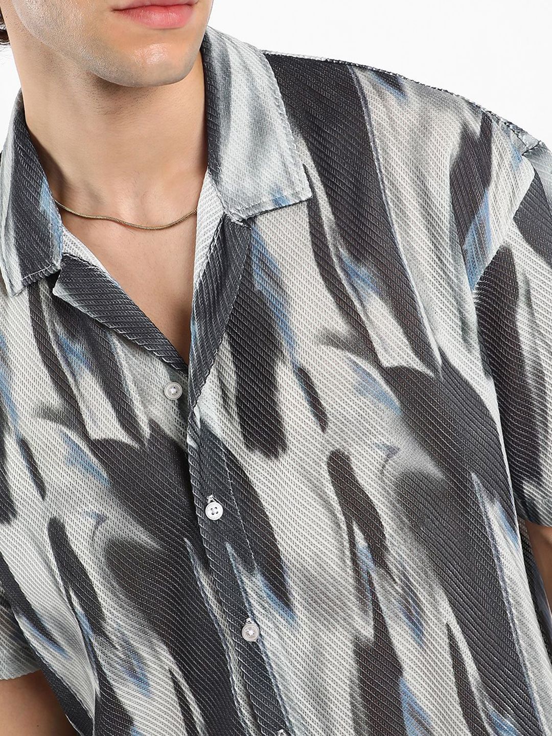 Campus Sutra Men Comfort Cuban Collar Abstract Oversized Casual Shirt