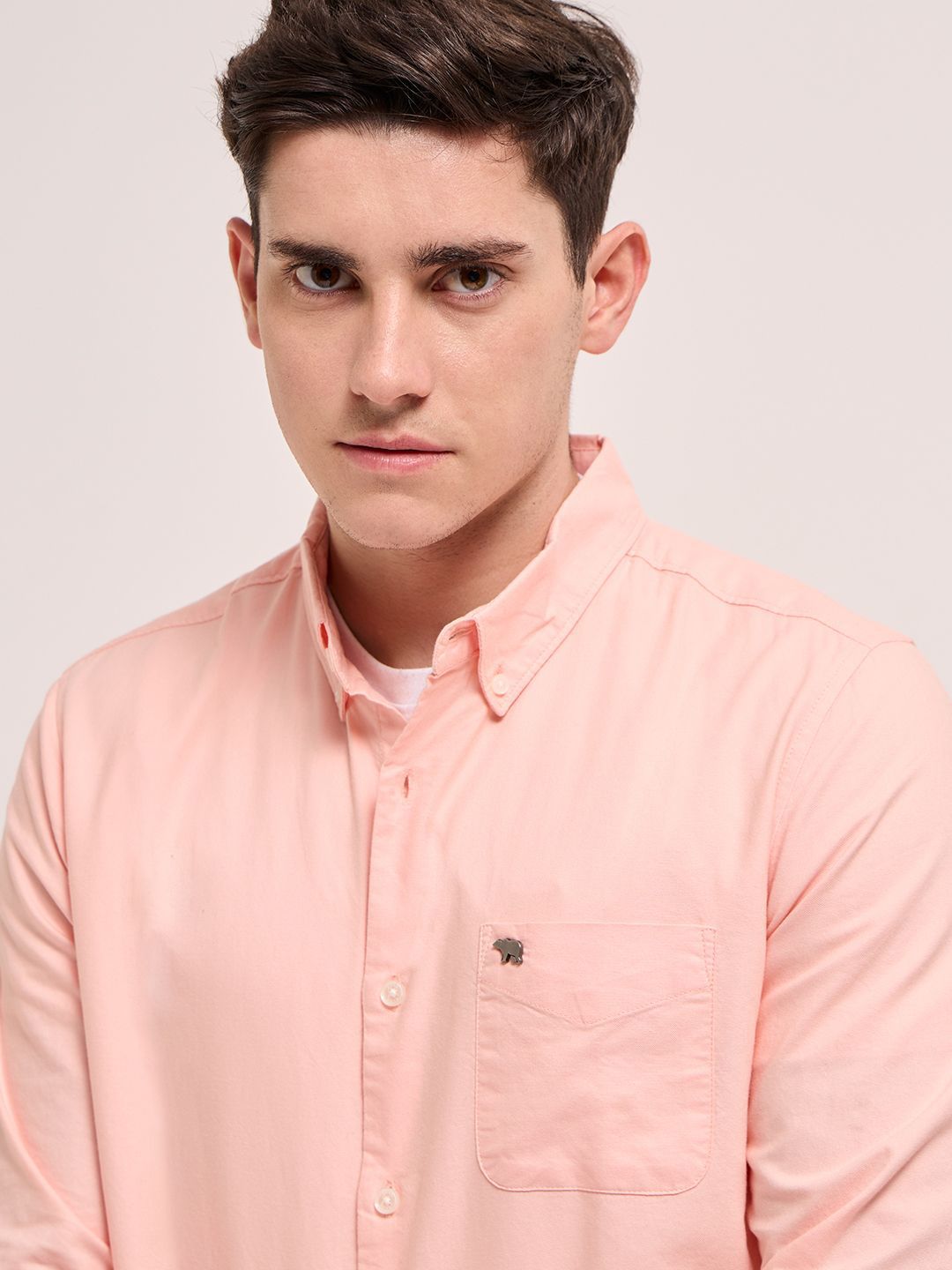 THE BEAR HOUSE Men Button-Down Collar Pure Cotton Slim Fit Casual Shirt