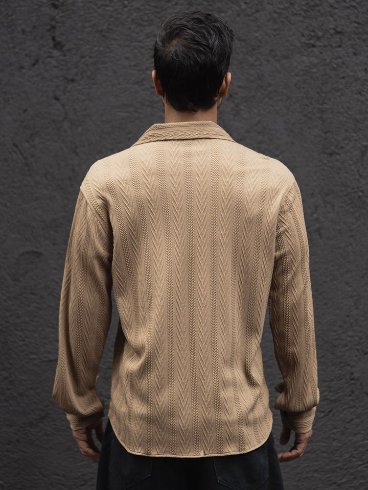Powerlook Men Cuban Collar Textured Relaxed Fit Casual Shirt