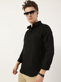 Thomas Scott Men Premium Spread Collar Textured Solid Slim Fit Casual Shirt