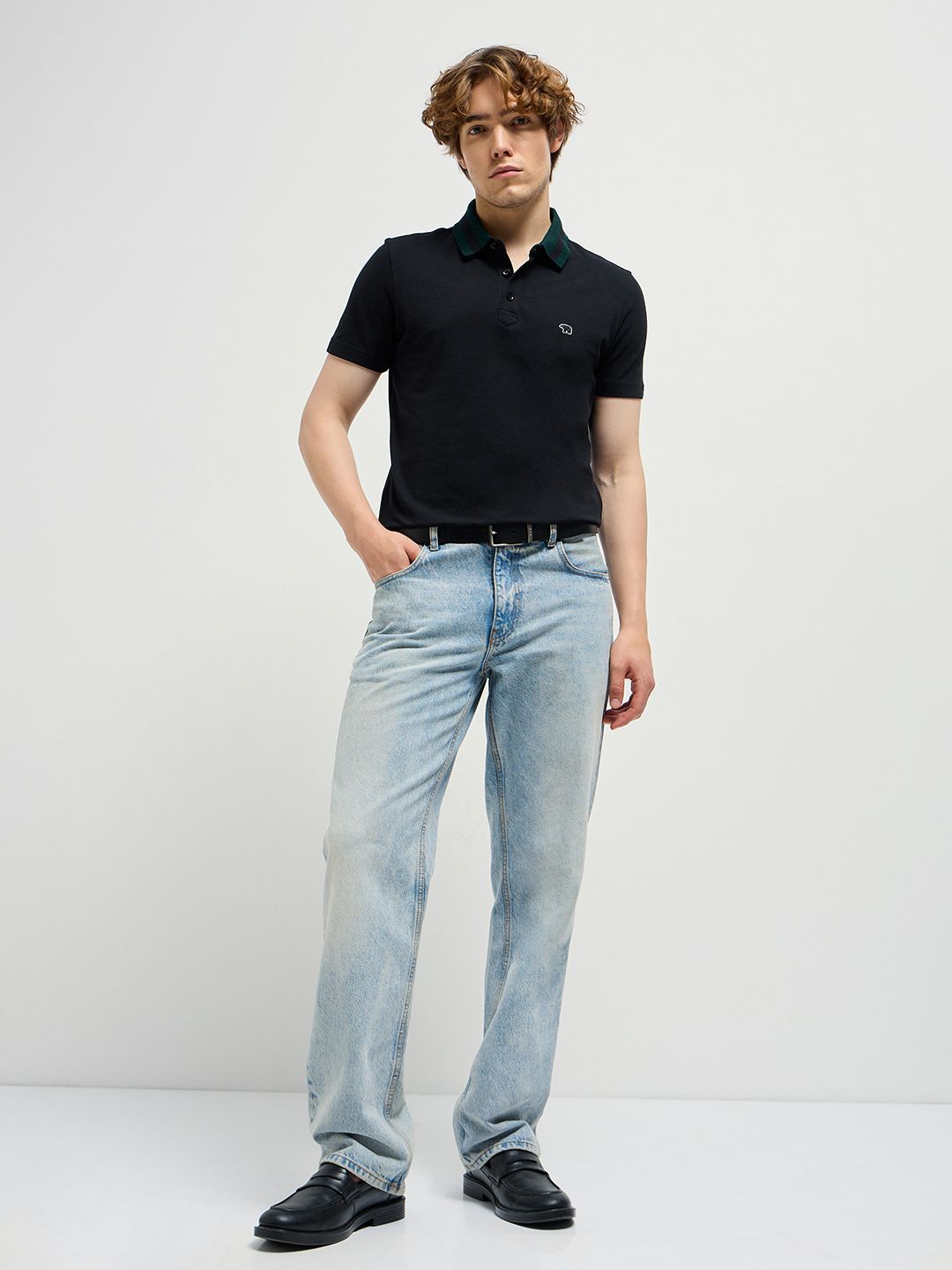 THE BEAR HOUSE Men Solid Polo Collar Pure Cotton T-shirt