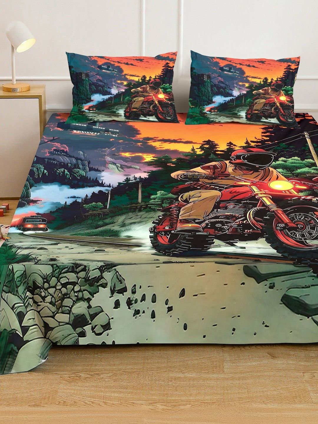 KLOTTHE Bercetak Abstrak Hijau Dilengkapi Cadar Katil King 300 TC Dengan 2 Sarung Bantal