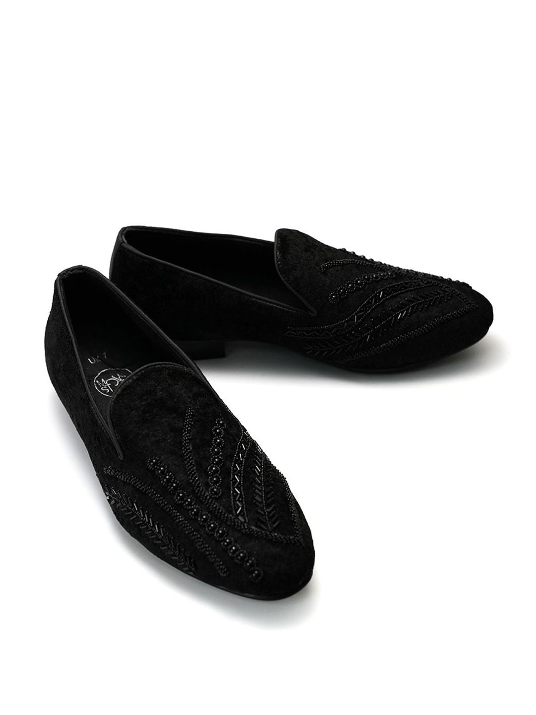 MONKSTORY Men Black Embroidered Formal Slip-Ons Embellished Shoes