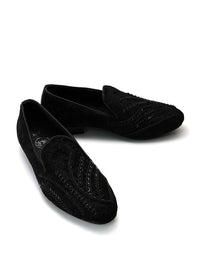 MONKSTORY Men Black Embroidered Formal Slip-Ons Embellished Shoes