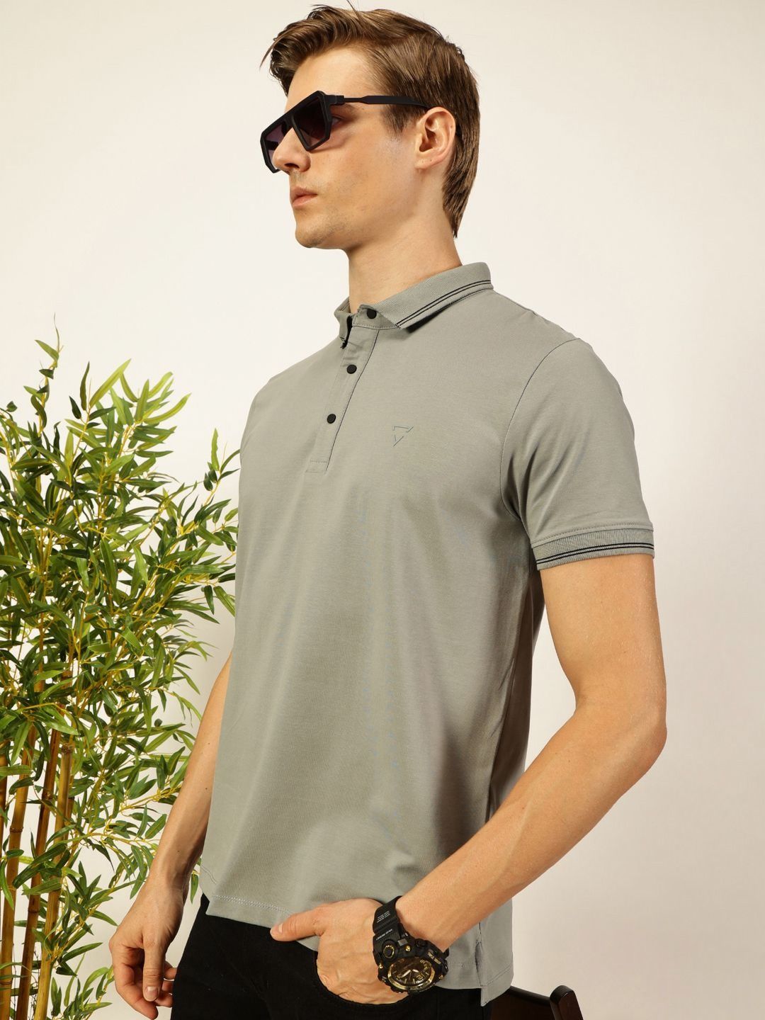 Thomas Scott Men Solid Polo Collar Cotton T-shirt