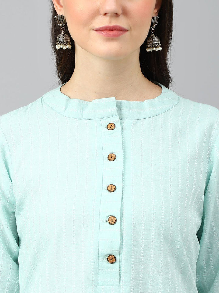 KALINI Striped Woven Design Mandarin Collar Three-Quarter Sleeves Straight Kurta