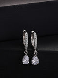 PANASH 925 Sterling Silver Rhodium Bersalut CZ Subang Jatuh Solitaire