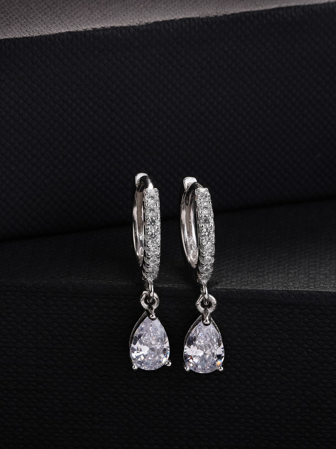 PANASH 925 Sterling Silver Rhodium Bersalut CZ Subang Jatuh Solitaire