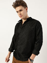 Thomas Scott Men Premium Spread Collar Textured Solid Slim Fit Casual Shirt