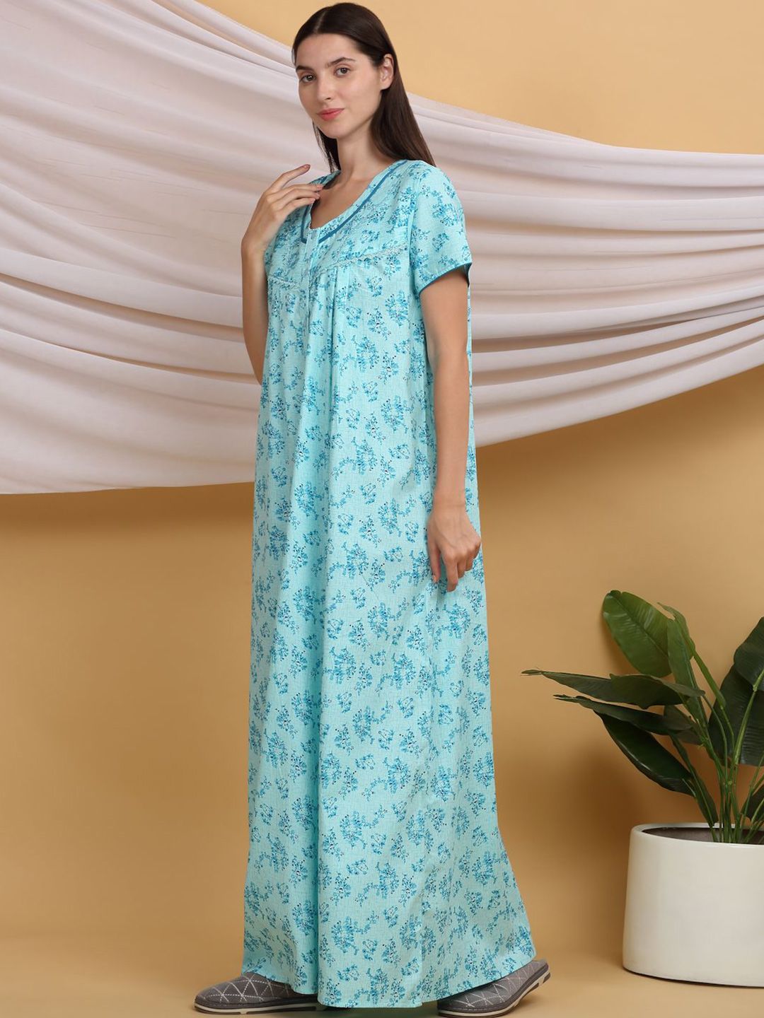Sweet Dreams Printed Short Sleeves Maxi Nightdress