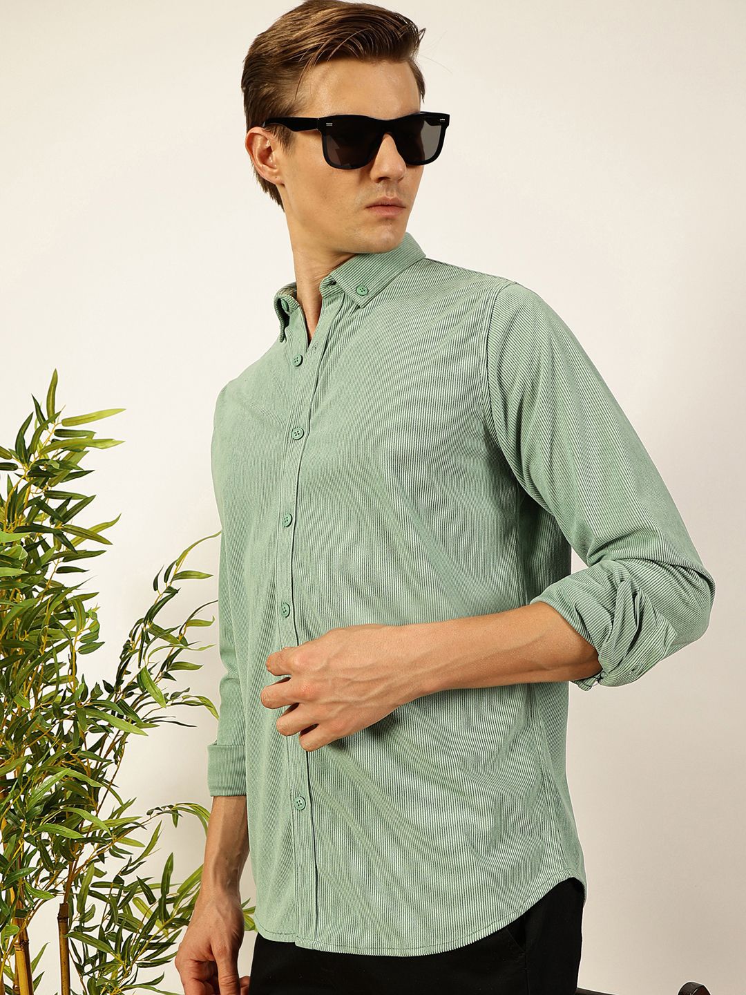 Thomas Scott Men Premium Corduroy Slim Fit Button-Down Collar Casual Shirt