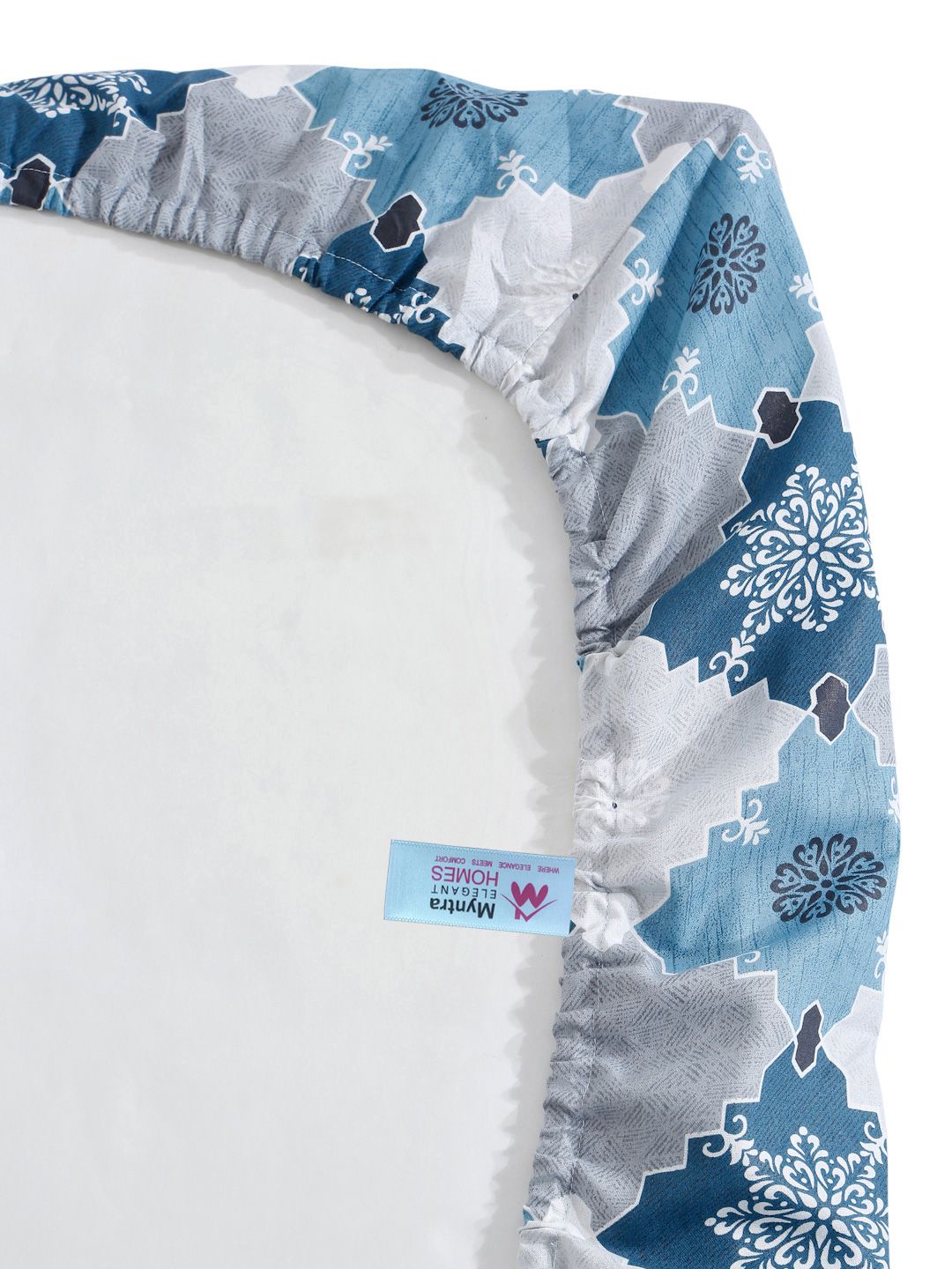 Myntra Elegant Homes Blue Geometric Fitted 400 TC Cotton King Bedsheet Set 2.50 m x 2.25 m
