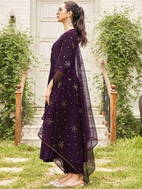 Tikhi Imli Round Neck Anarkali Kurta with Trousers & Dupatta