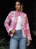 Jaket Berkuilt Bunga-bungaan Wanita House of Chikankari dengan Patchwork