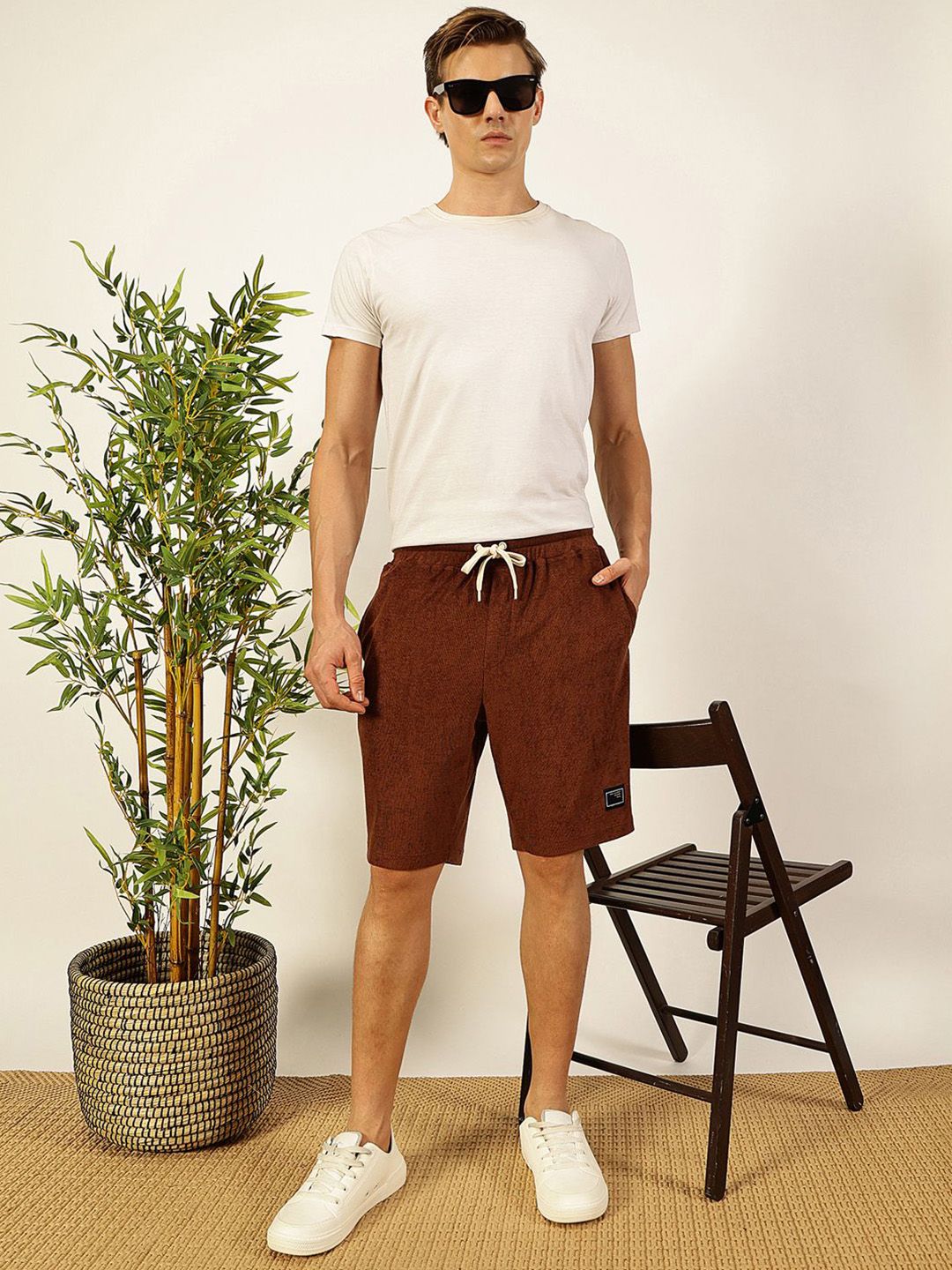 Thomas Scott Men Brown Mid-Rise Relaxed Fit Knitted Shorts