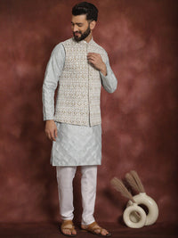 Anouk Embroidered Regular Thread Work Kurta With Churidar & Nehru Jacket
