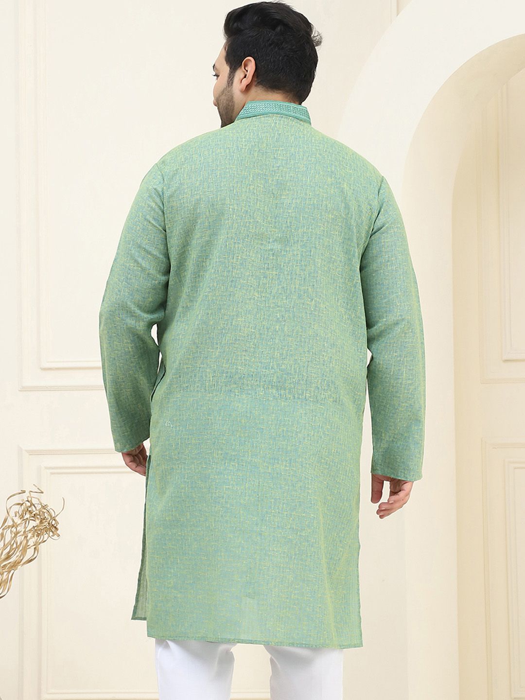 SOJANYA PLUS Kolar Mandarin Bercetak Abstrak Kurta Lurus Kapas Biasa