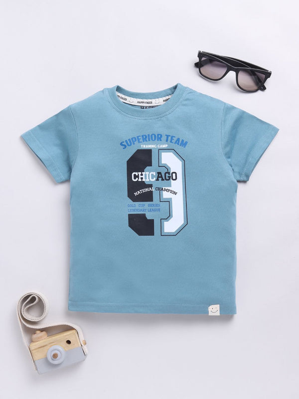 Happy Faces Boys Pure Cotton Typography Printed T-shirt