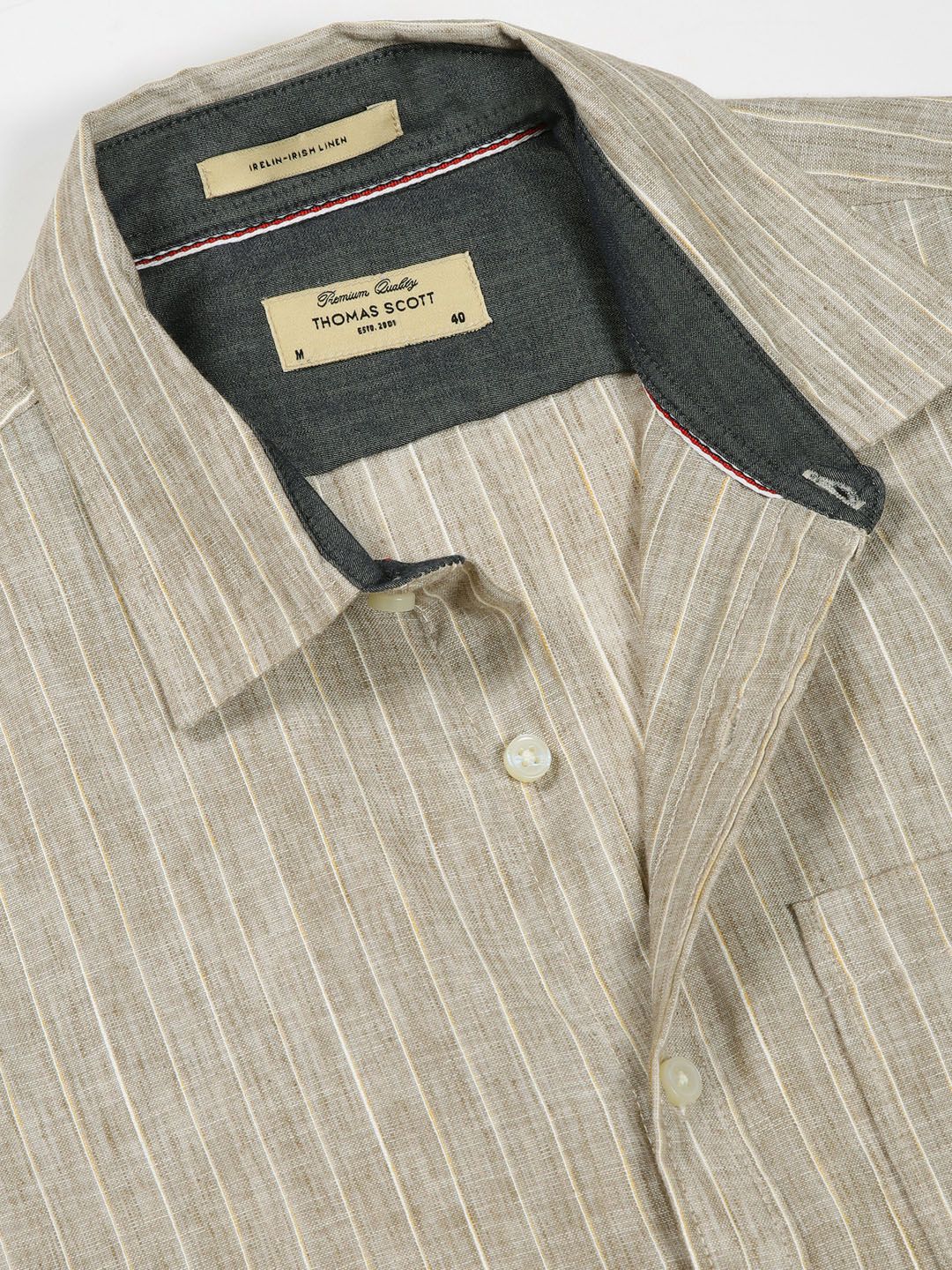 Thomas Scott Men Classic Slim Fit Opaque Striped Casual Shirt