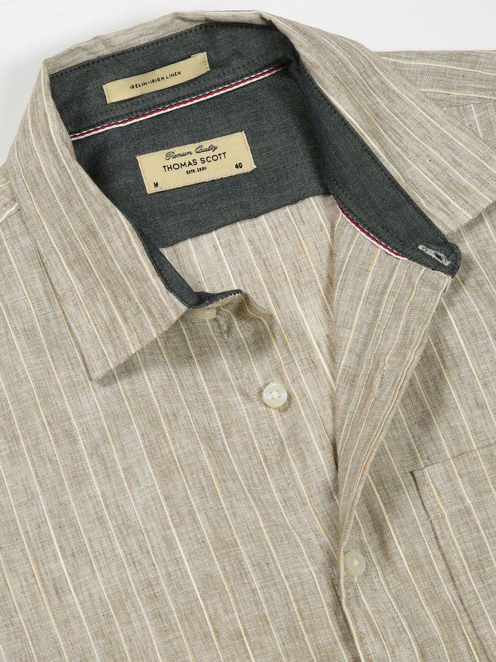 Thomas Scott Men Classic Slim Fit Opaque Striped Casual Shirt