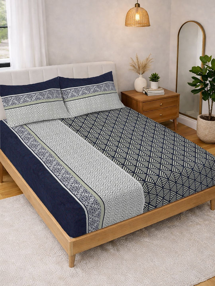 Myntra Elegant Homes Multicoloured Geometric 300 TC King Bedsheet with 2 Pillow Covers