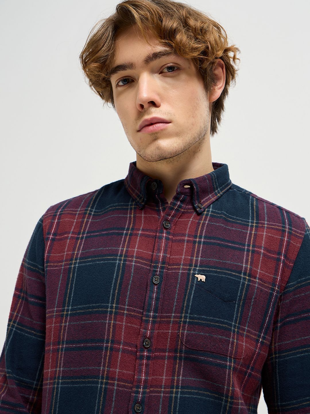 THE BEAR HOUSE Men Button-Down Collar Tartan Checked Cotton Casual Shirt