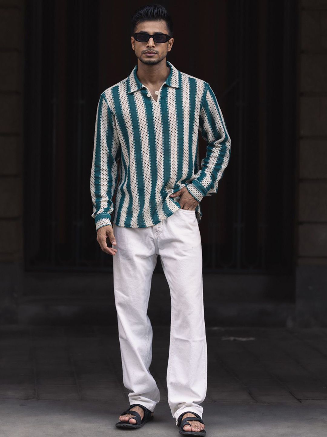 Powerlook Men Striped Polo Collar Relaxed Fit T-shirt