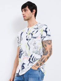 SPYKAR Men Abstract Printed Round Neck Cotton Slim Fit T-shirt