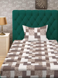 KLOTTHE Brown Geometric 400 TC Single Bedsheet with 1 Pillow Covers