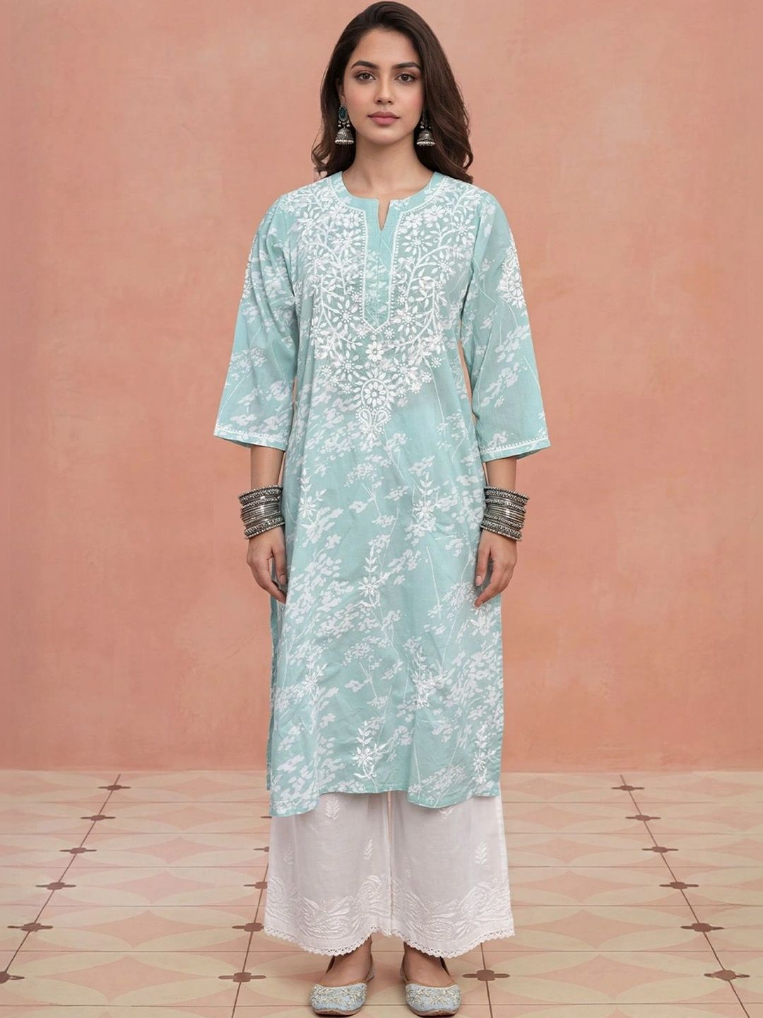 Rumah Wanita Chikankari Sulam Kurta Chikankari
