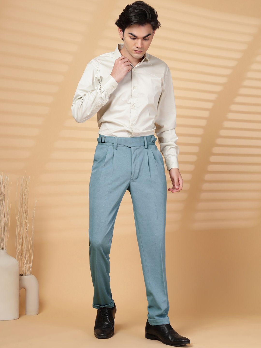 KLOTTHE Men Grey Lycra Formal Formal Trousers
