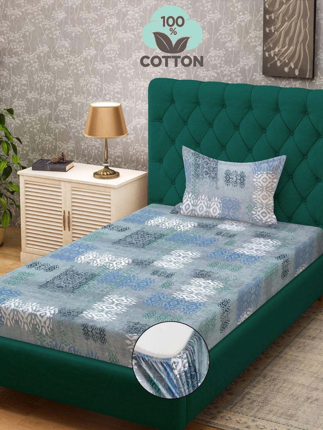 Myntra Elegant Homes Printed Dilengkapi 400 TC Kapas Tulen Cadar Single Dengan Sarung Bantal