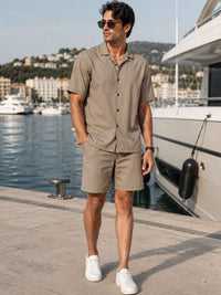 Eszett Olive Pure Cotton Shirt Collar With Shorts Co-Ord Set