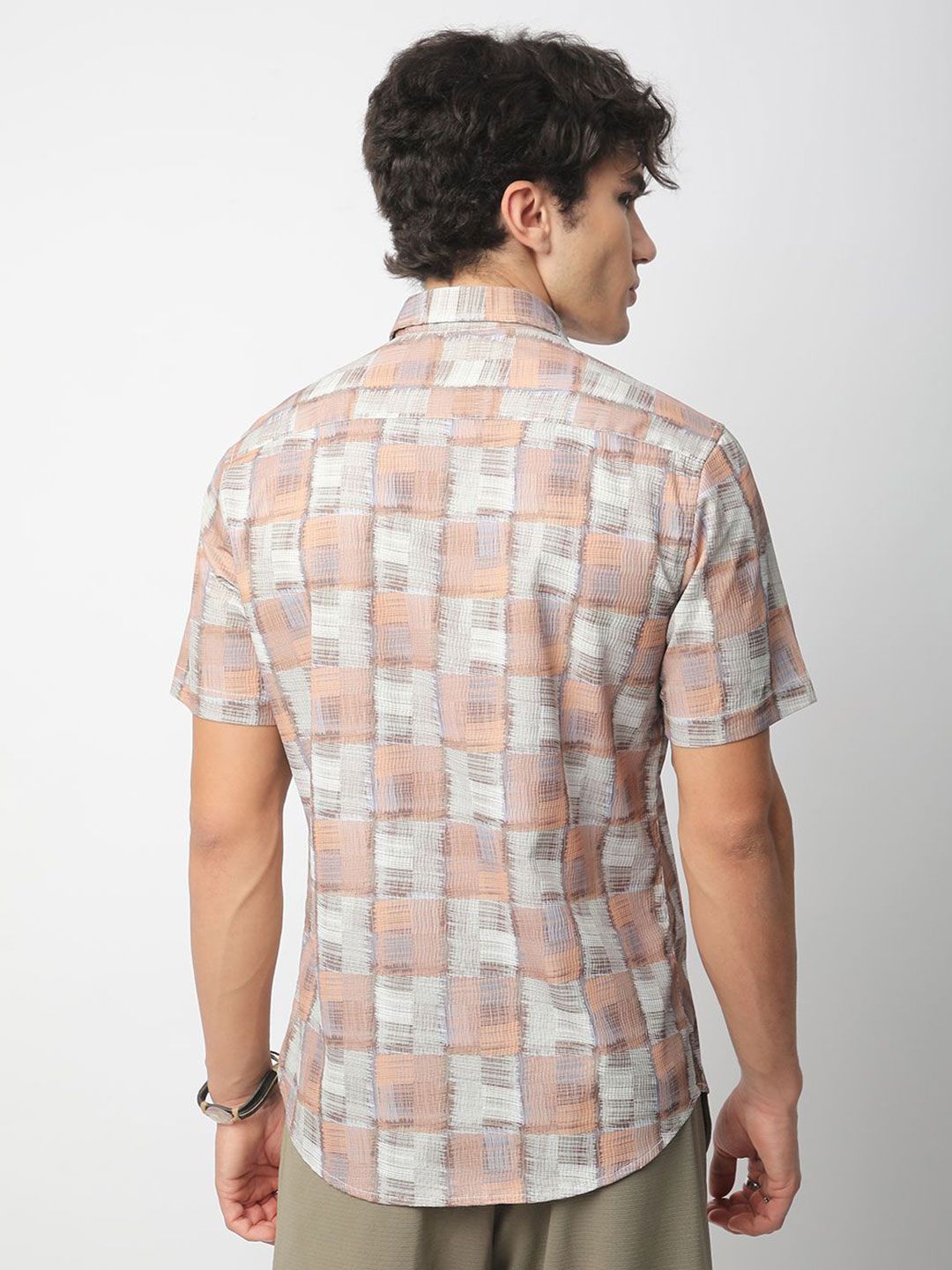 VASTRADO Men Classic Spread Collar Geometric Printed Cotton Slim Fit Casual Shirt