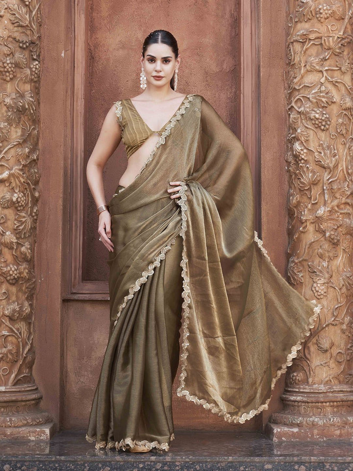 Tikhi Imli Solid With Embroidered Border Polyester Saree