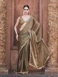 Tikhi Imli Solid With Embroidered Border Polyester Saree