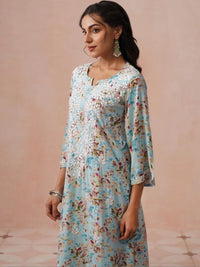 House of Chikankari Women Printed Regular Chikankari Kurta with Trousers