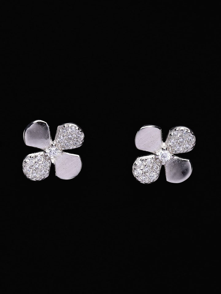 PANASH 925 Sterling Perak Bersalut Rhodium Zirkonia Kubik Bunga Stud