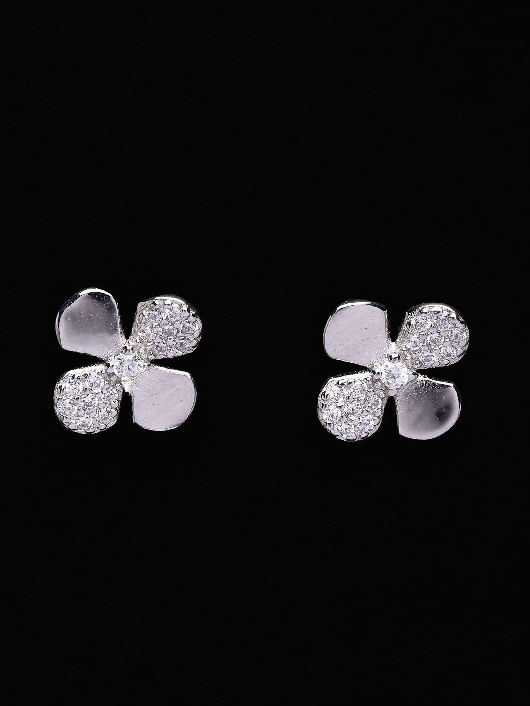 PANASH 925 Sterling Perak Bersalut Rhodium Zirkonia Kubik Bunga Stud