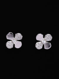 PANASH 925 Sterling Perak Bersalut Rhodium Zirkonia Kubik Bunga Stud